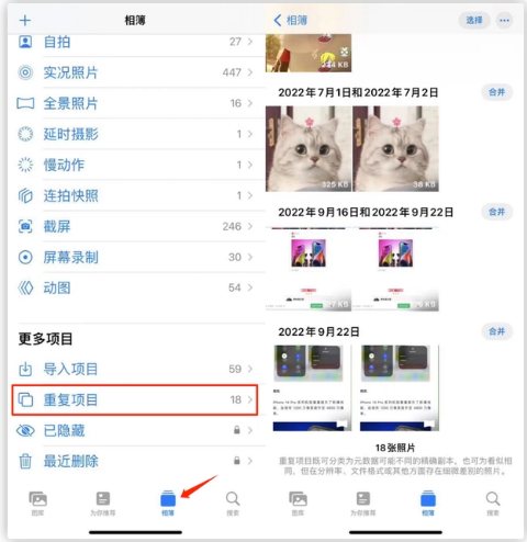 南木林苹果手机维修分享iOS 16 中相册重复项目功能使用方法 