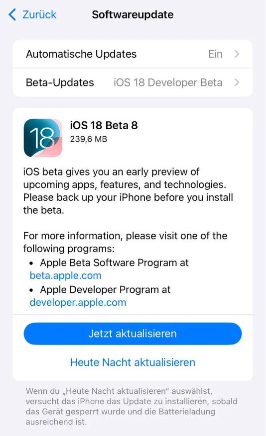 南木林苹果手机维修分享苹果 iOS / iPadOS 18 开发者预览版 Beta 8 发布 